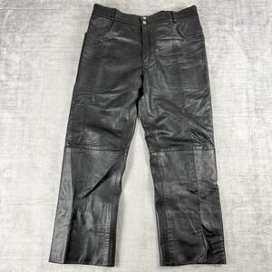 Vintages 1960 Leather Pants 34x30 Black Lined Biker Heavy Straight Leg Preppy